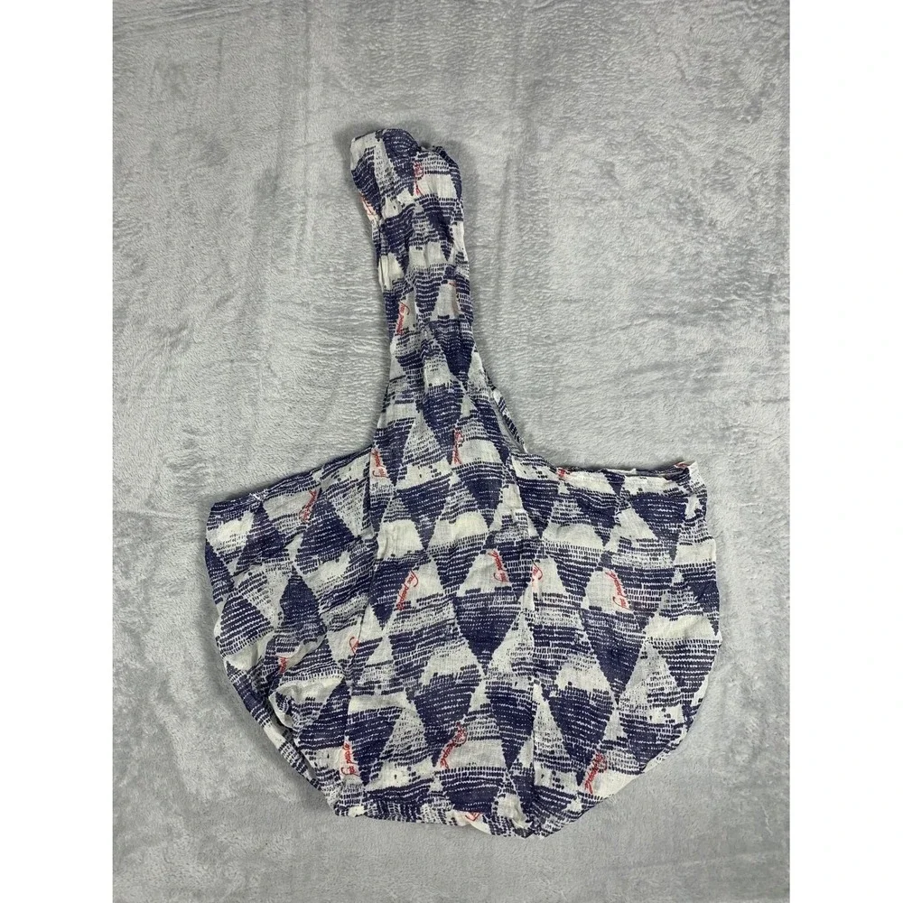 Free People Women's Hobo Shoulder Bag Large Blue All-over Geometric Print